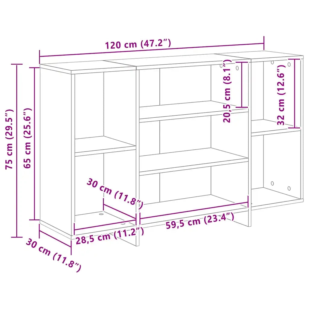 vidaXL Credenza Rovere nero 120 x 30 x 75 cm Legno multistrato