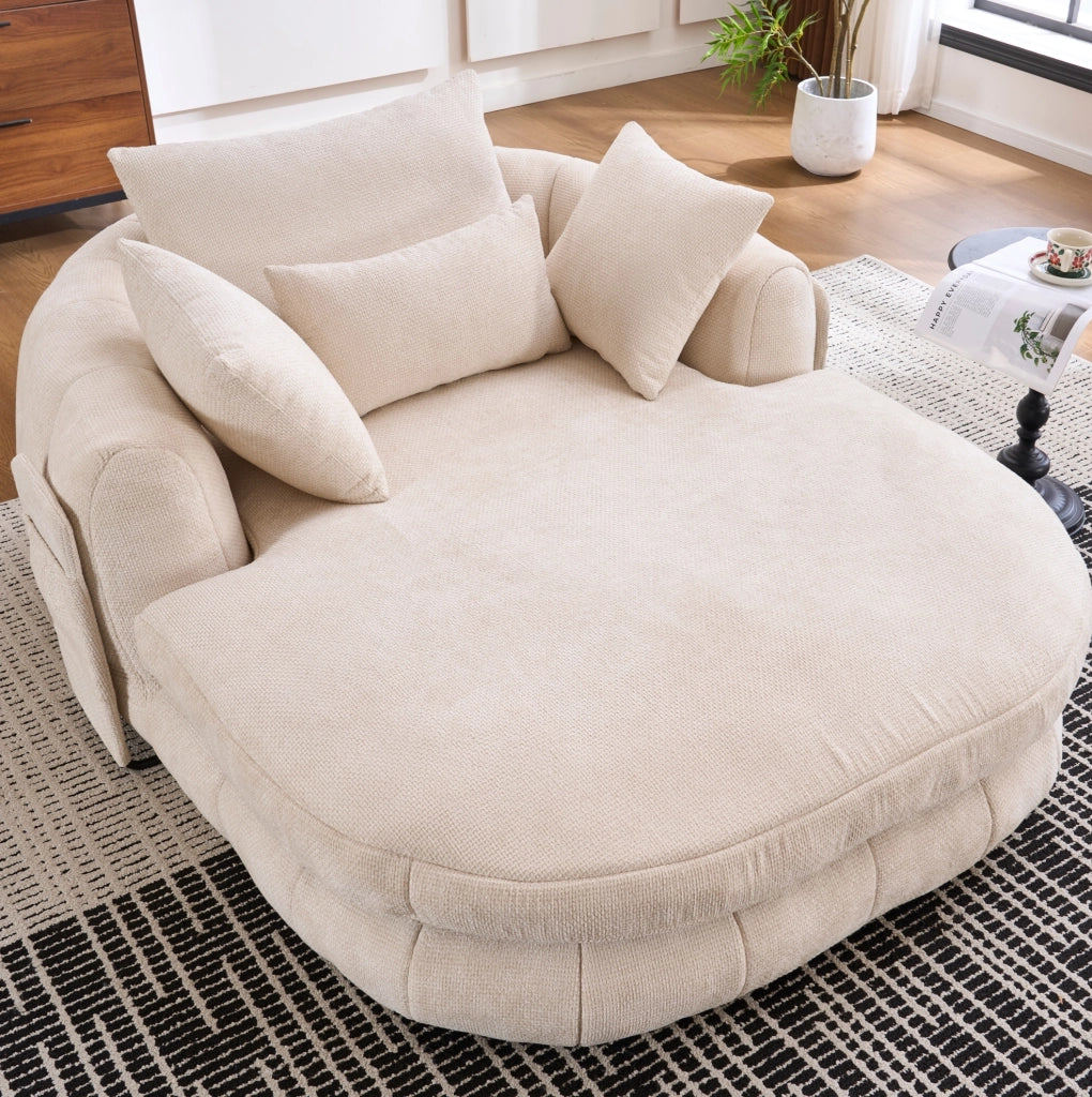 Chaise longue ULEVR in ciniglia bianca con seduta profonda e cuscini di supporto