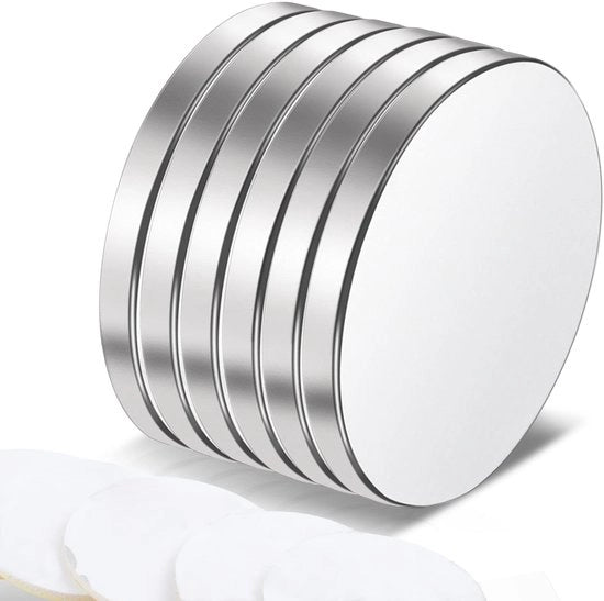 Magnetici Neodymium 20x2mm, 6 Pezzi Adesivi Magnetici Forti per Tavole Magnetiche, Frigoriferi, Piccoli Magnetici Forti Ronde Adesivi per Cucina, Frigoriferi, Tavole Bianche