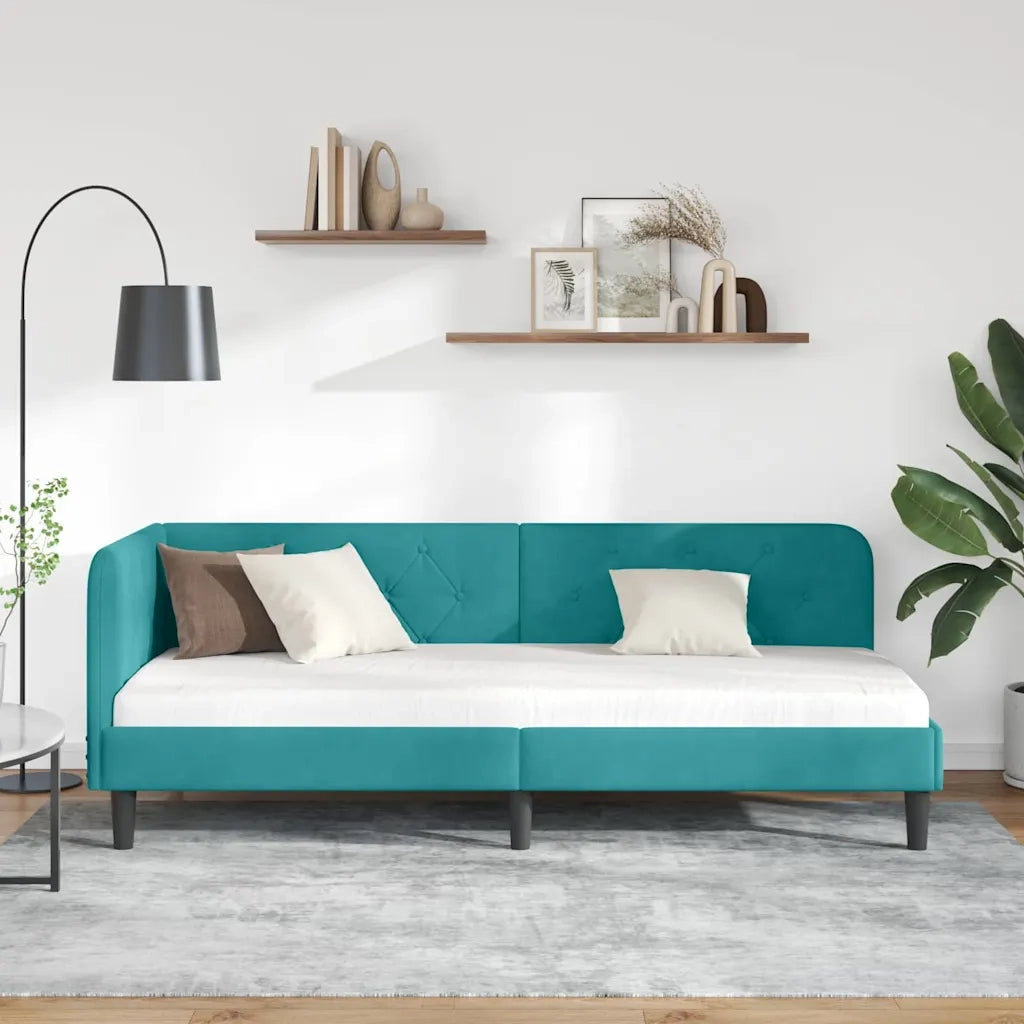 Cornice del letto ad angolo Turchese 80 x 200 cm Velluto