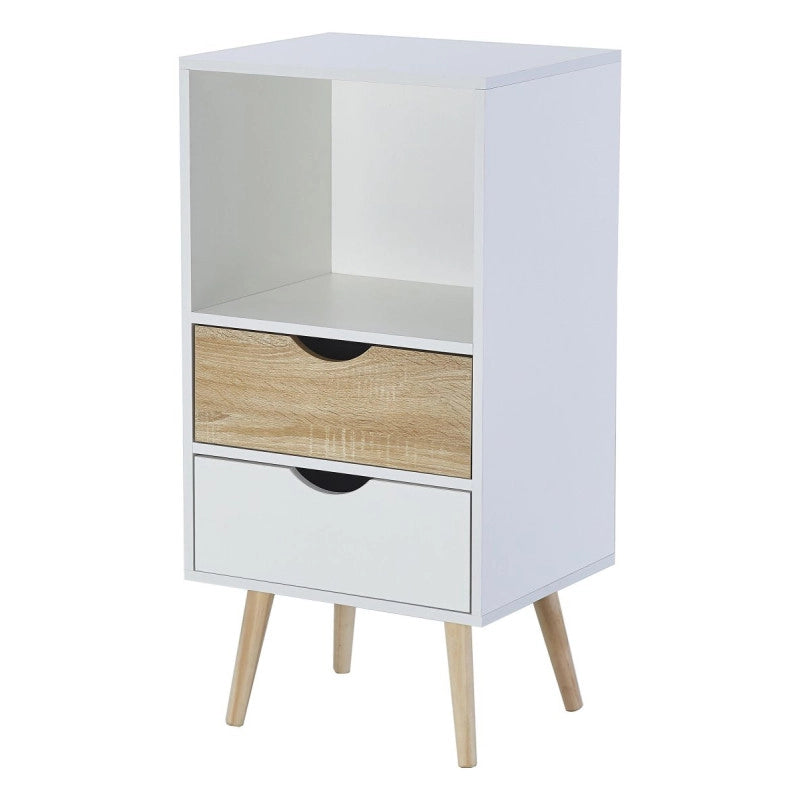 Mobiletto Bolt 2 Cassetti E 1 Vano A Giorno 48x40x94 Bianco/naturale