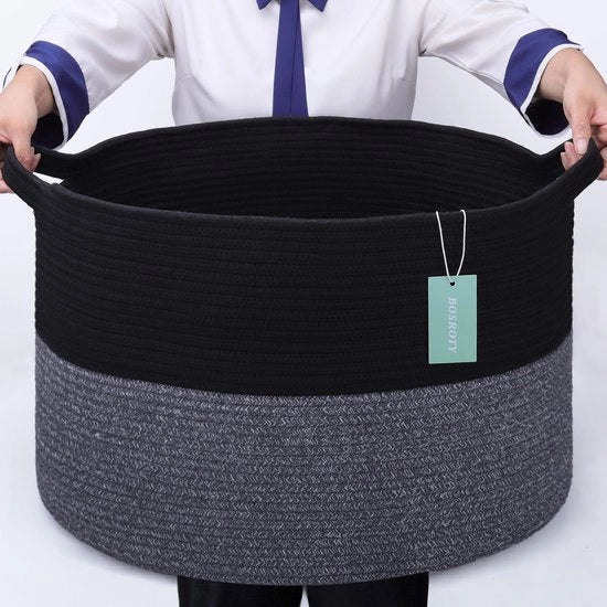 Dekenmande extra grande, 87L, contenitore per bambini per spazio di stoccaggio, giocattoli, abbigliamento, asciugamani, grande contenitore di tessuto in cotone per bambini, 55 x 35 cm, nero