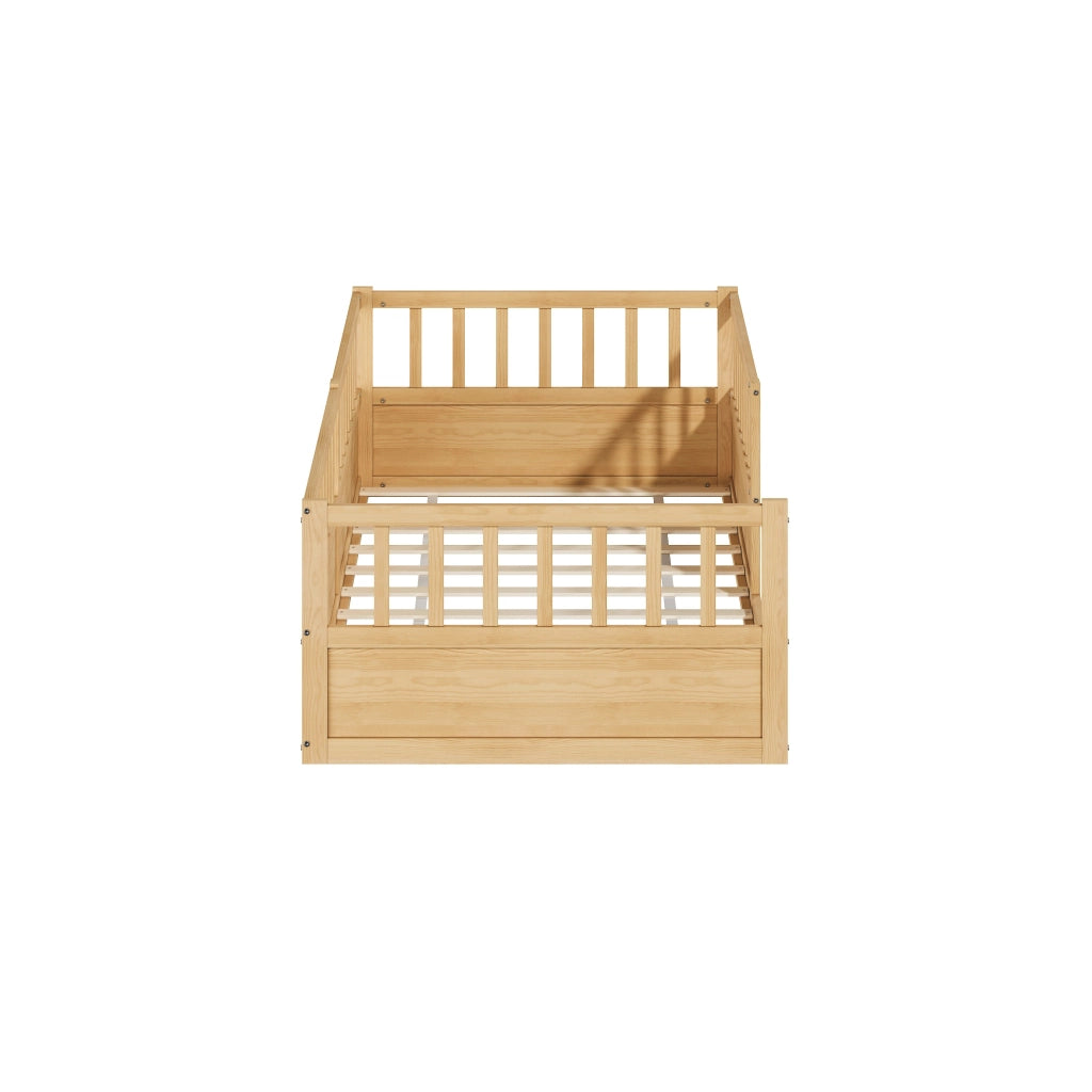 Letto per bambini, 90 x 200 cm, struttura in legno massello, sponde di sicurezza, colore naturale