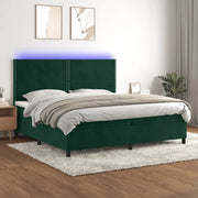 Letto a Molle con Materasso e LED Verde Scuro 200x200cm Velluto 3136086