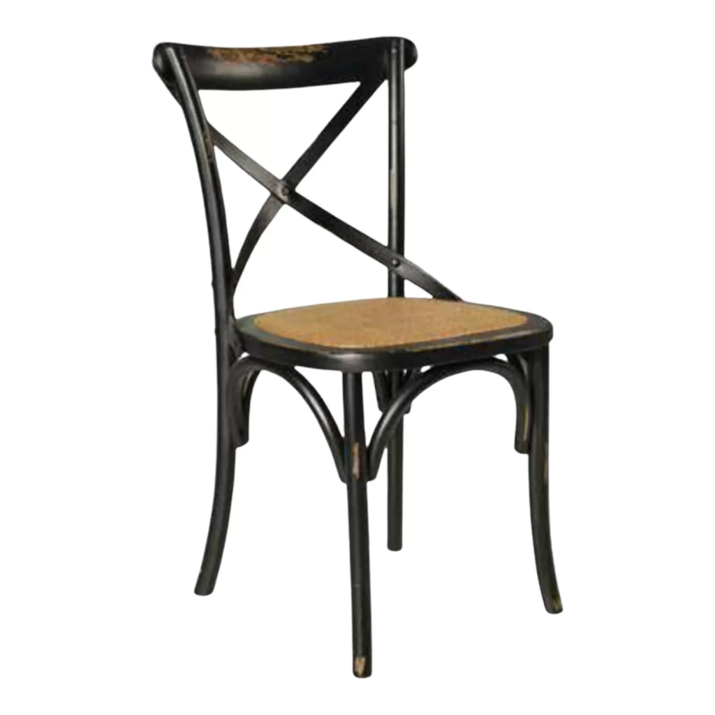 Set 2 sedie cross bistrot  vintage nero in olmo seduta rivestita naturale (781) - Mobili 2G