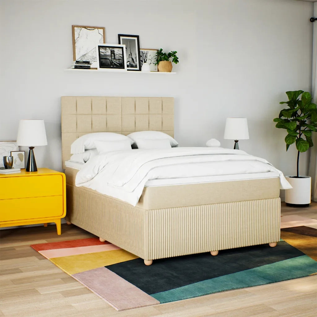 Giroletto a Molle con Materasso Crema 160x200 cm in Tessuto
