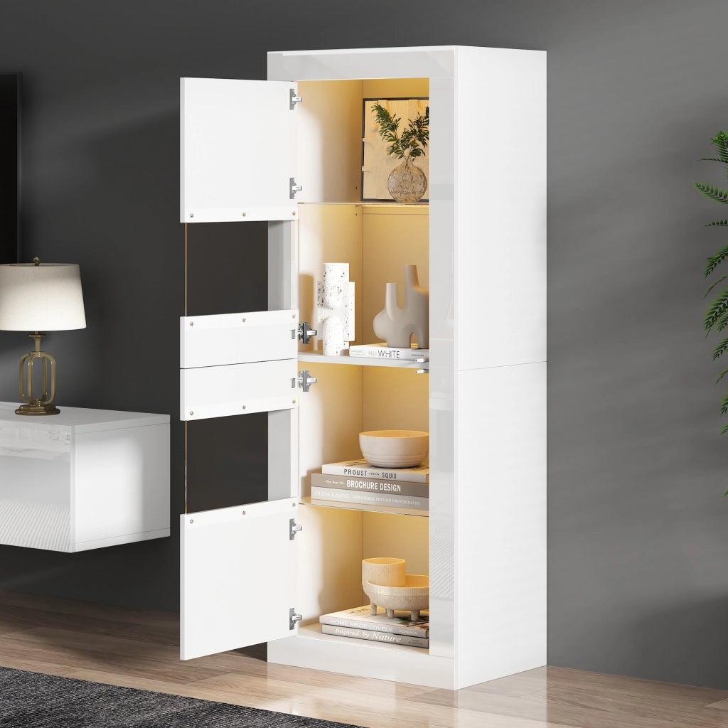 Vetrina a LED lucida - Zephmum- 61x42x162 cm, bianco, con ripiano in vetro
