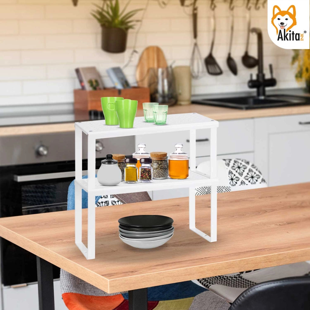 Akitaink Set 2 Scaffali Portaspezie Piccoli Metallo Bianco