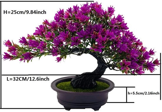 Bonsai artificiale 30cm in vaso ceramico di Podocarpus per decorazione estetica in camera da letto, bagno, soggiorno e finestra.