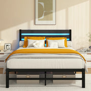 Letto in metallo con testiera, USB e LED, 140x200 cm