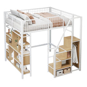 Letto a Soppalco 140×200 cm; Letto Matrimoniale con Scala Contenitore; Ripiani e Spazio Sotto; senza Materasso