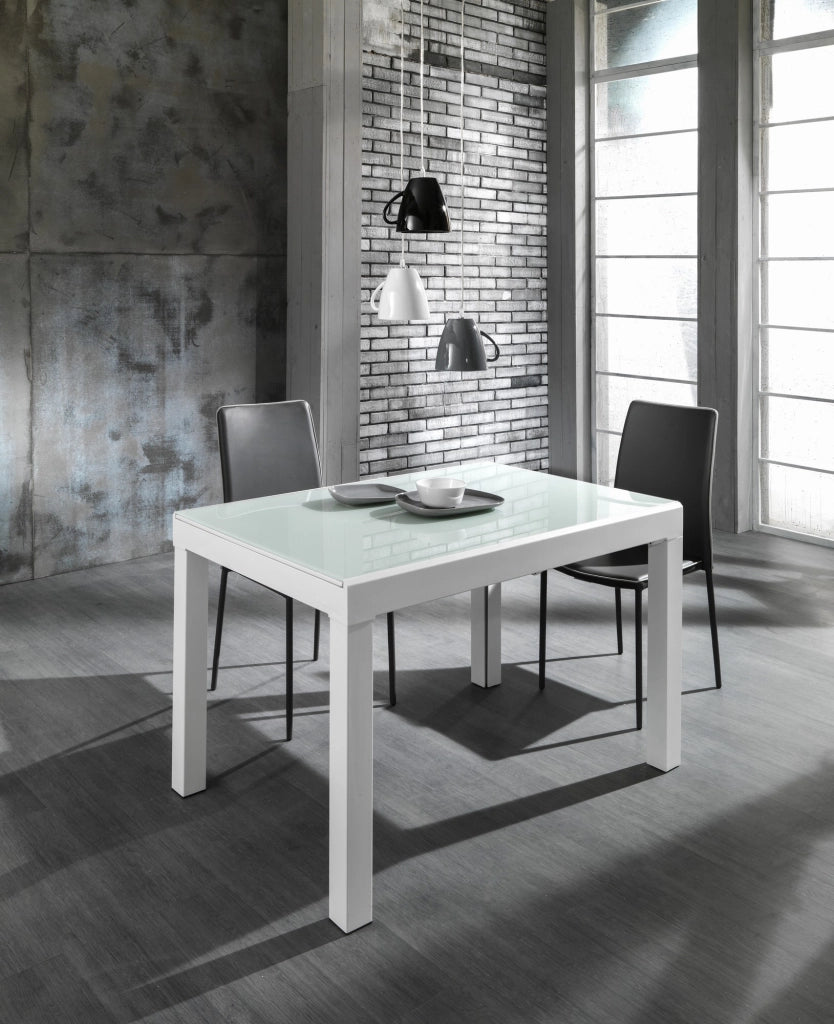 Tavolo allungabile in vetro temprato bianco cm. H.75 x P.83 x L.120