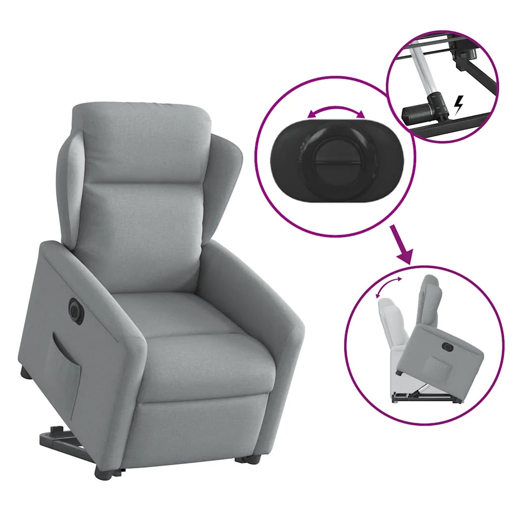 vidaXL Poltrona Reclinante Alzapersona Elettrica Grigio Chiaro Tessuto