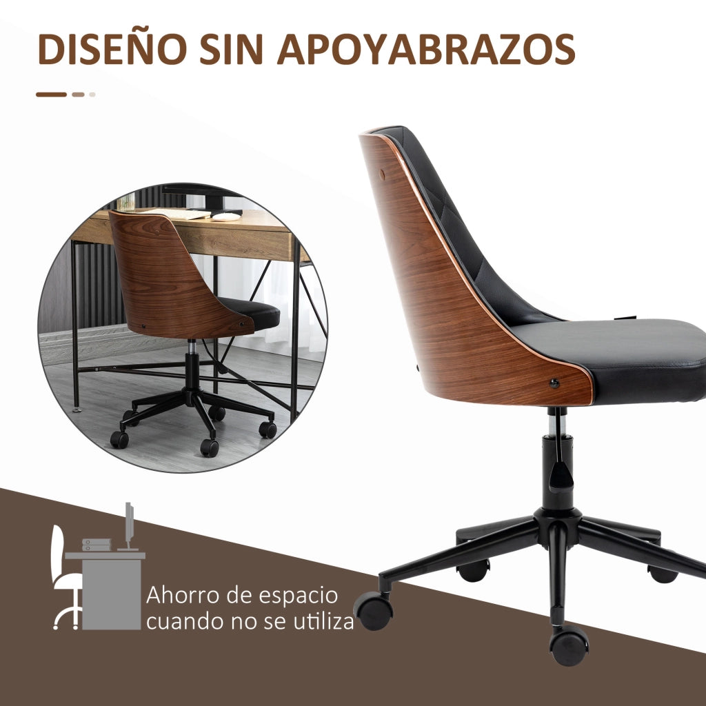 Sedia da Ufficio con Altezza Regolabile e Basculante ¨C zephmum ¨C Nero e Legno 53x62x77-87 cm