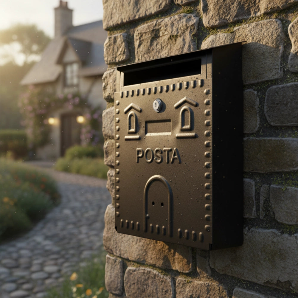 Cassetta postale rustica nera in ferro battuto 230x90xh.290 mm