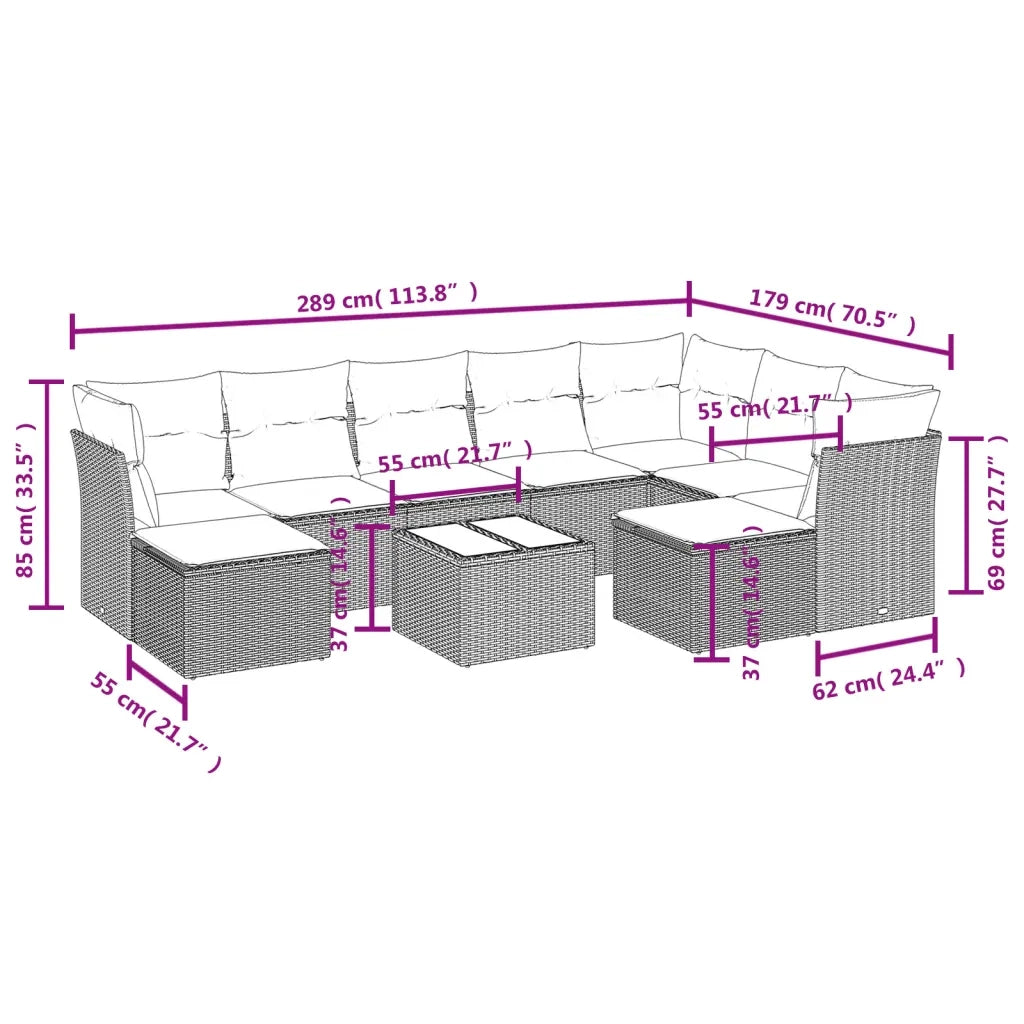 Set Divano da Giardino 10 pz con Cuscini Beige in Polyrattancod mxl 89323