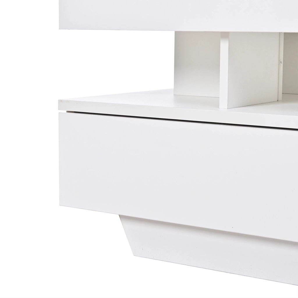 Tavolino da caffè alzabile con 2 cassetti e LED per soggiorno; 100×50×45 cm; bianco