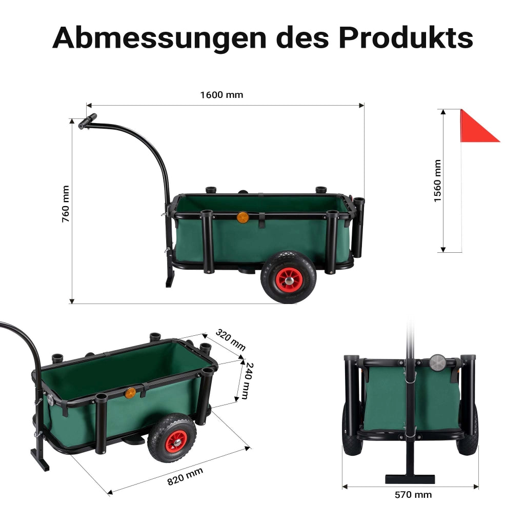 Carrello da pesca con portata fino a 50 kg, carrello a mano in acciaio con pneumatici, carrello da campeggio, rimorchio per bici