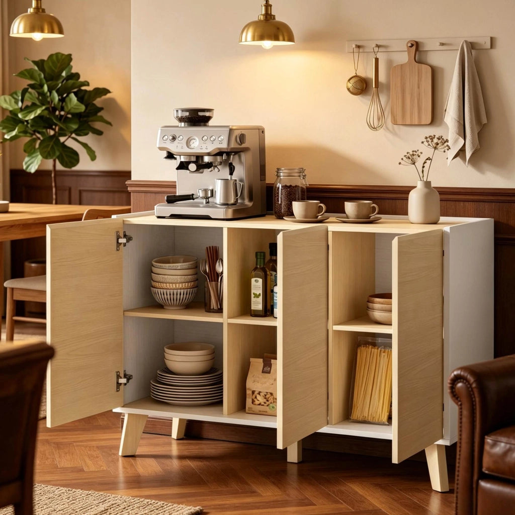 Mobile buffet nordico 120 cm bianco e legno naturale