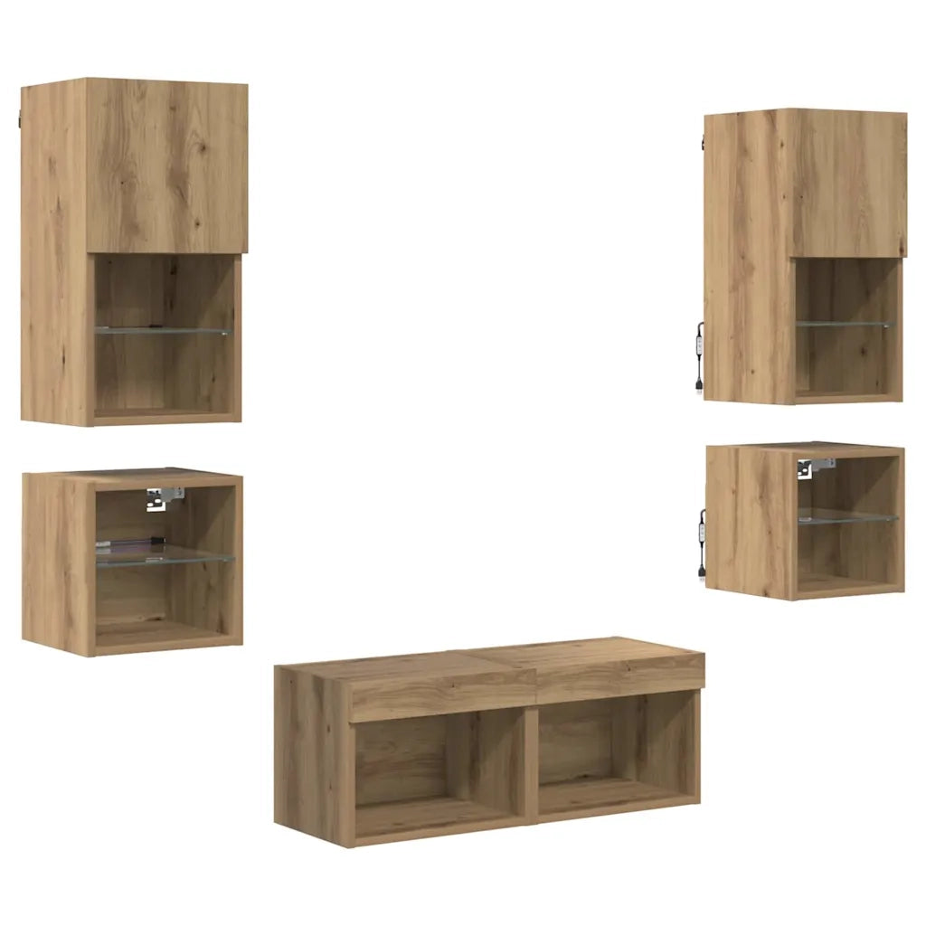 Unit¨¤ per TV a Muro 8 pz | Armadietto TV | Mobile Porta TV Rovere artigianale Legno multistrato