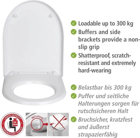 Braccio WC in Duroplast Premium | Copertura WC antibatterica | Chiusura Softclose | Bianco | Ovale o Rettilineo | Braccio WC Removibile (Ovale)