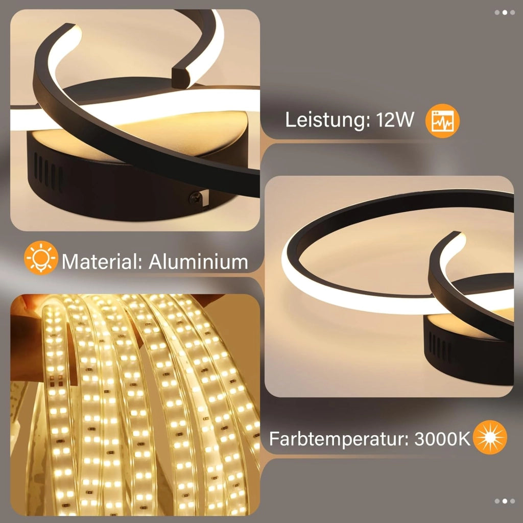 ZMH Lampada da soffitto plafoniera LED moderna nera 12W 3000K per soggiorno corridoio