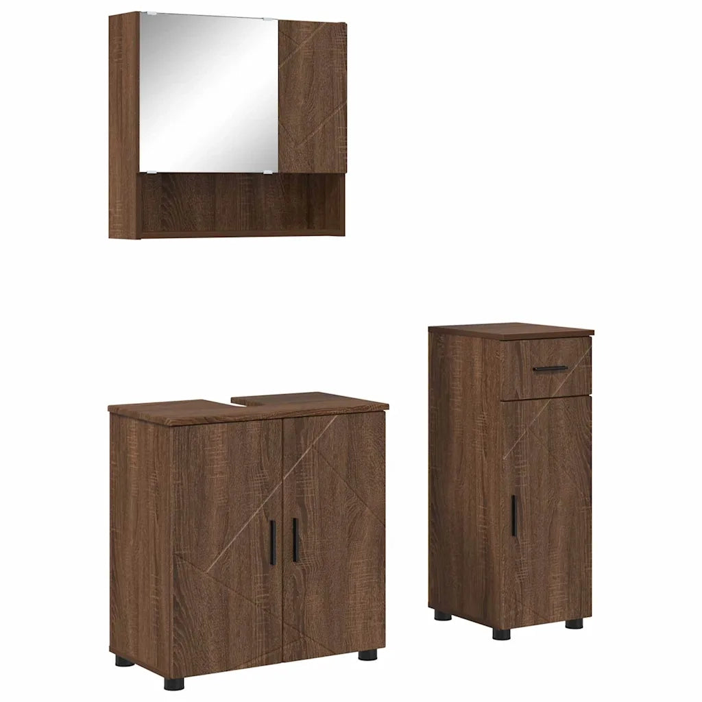 Set di mobili per il bagno con cassetto 3 pcs Rovere Marrone