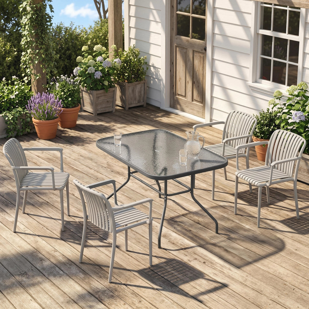Set di Sedie da Giardino Impilabili con Braccioli ¨C zephmum ¨C Grigio, Plastica