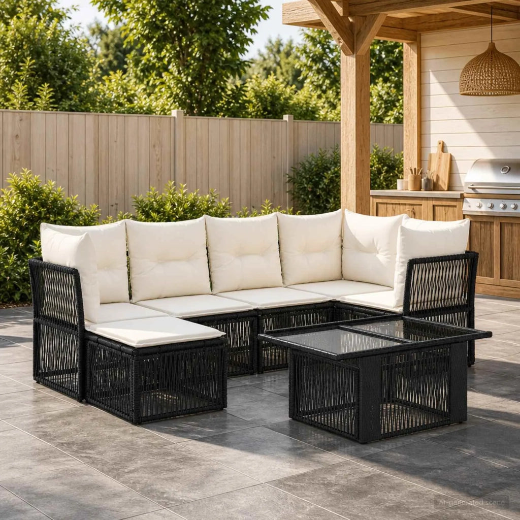 Set Divano da Giardino 7 pz Nero polyrattan 3436501