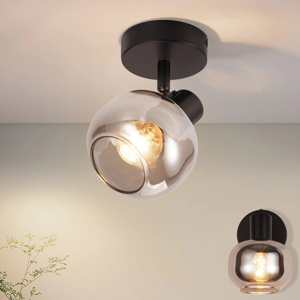 ZMH Faretto da soffitto vetro grigio fumé rotazione 350° vintage per soggiorno cucina