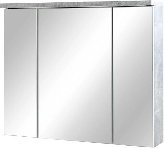 Specchio con illuminazione LED in stile cemento bianco - Cassetto moderno per specchio con spazio di ripostiglio - 80 x 69 x 20 cm (l x a x p)