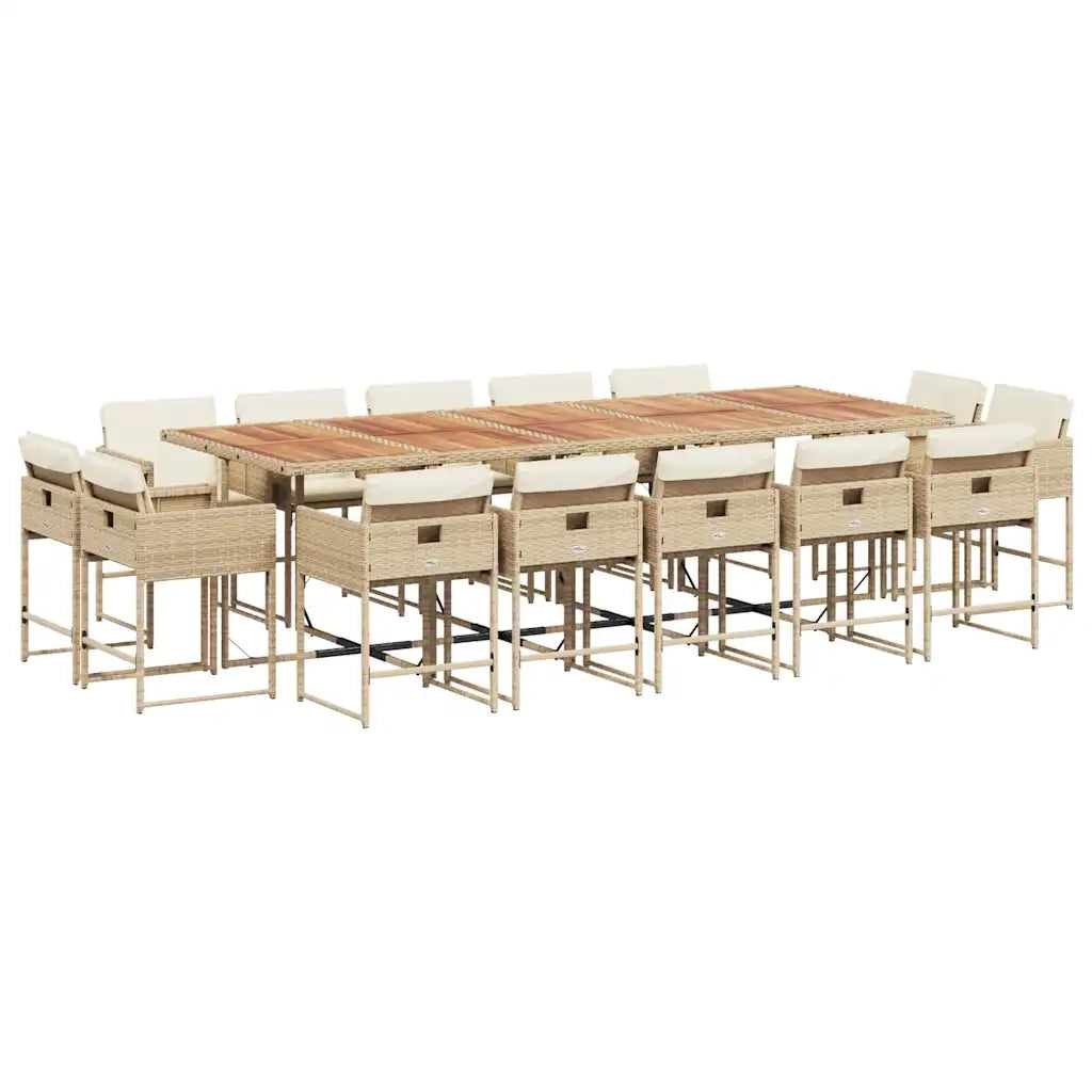 Set da Pranzo da Giardino 15 pz con Cuscini Beige in Polyrattan 3211420