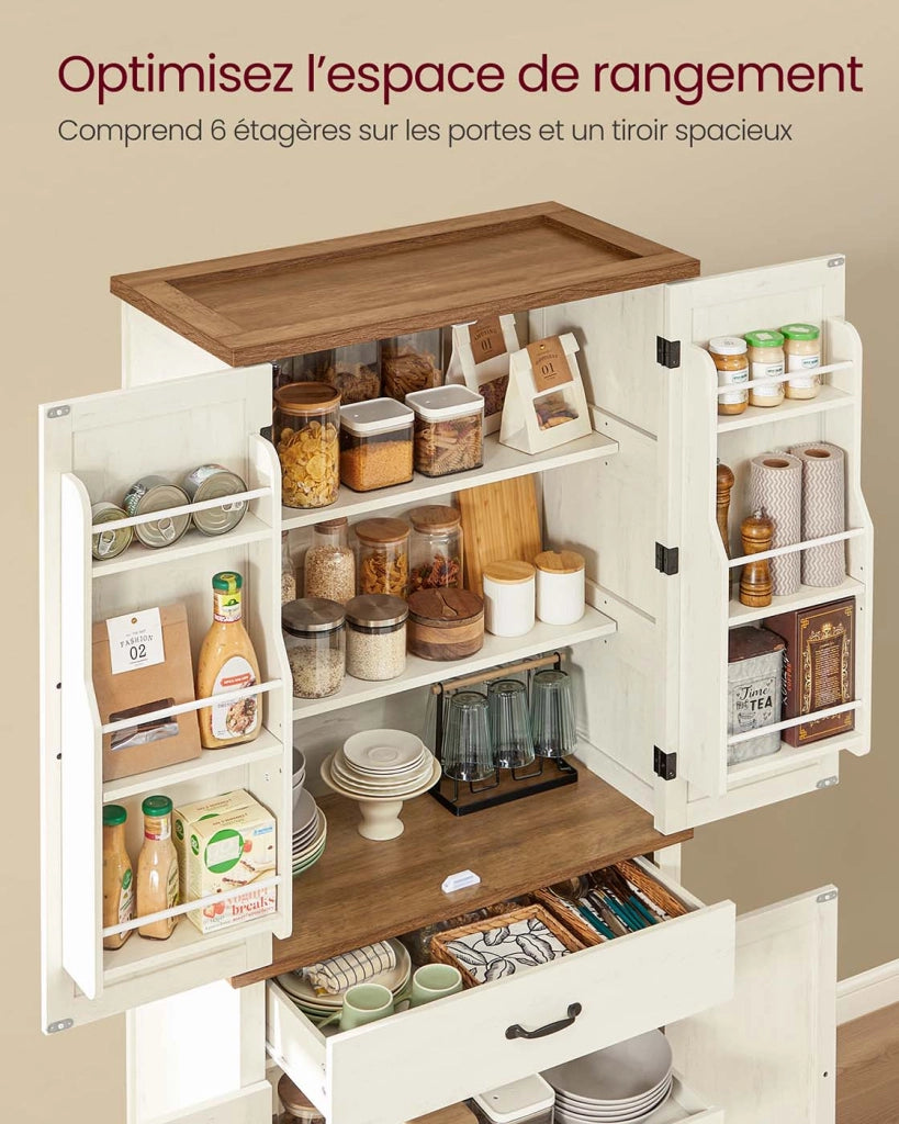 Credenza alta da cucina mobiletto portaoggetti 40 x 76 x 178 cm ampio spazio con un cassetto 4 ripiani regolabili 6 ripiani sull'anta per soggiorno/cucina bianco 12_0004536
