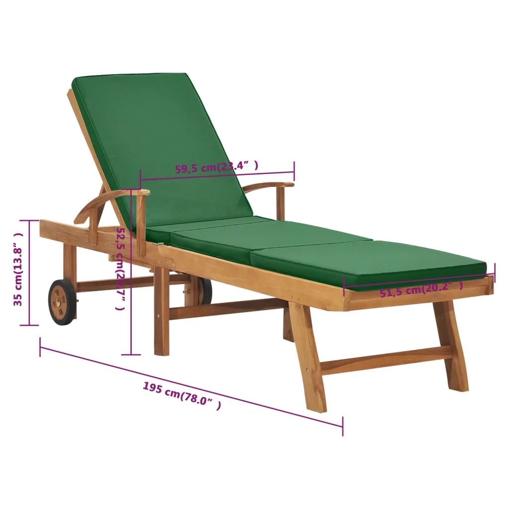 Lettino Prendisole con Cuscino in Massello di Teak Verde cod mxl 21048