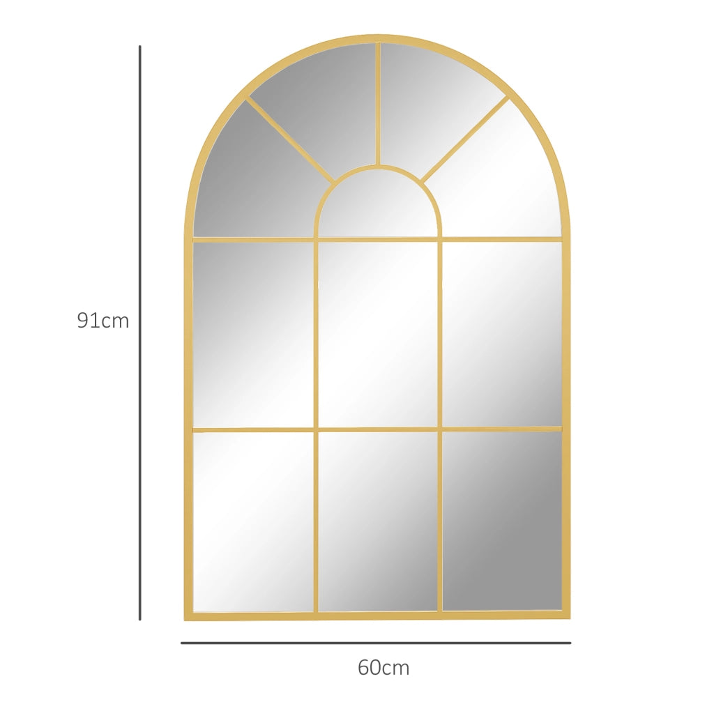 Specchio da parete ad arco con cornice in metallo oro 91x60 cm