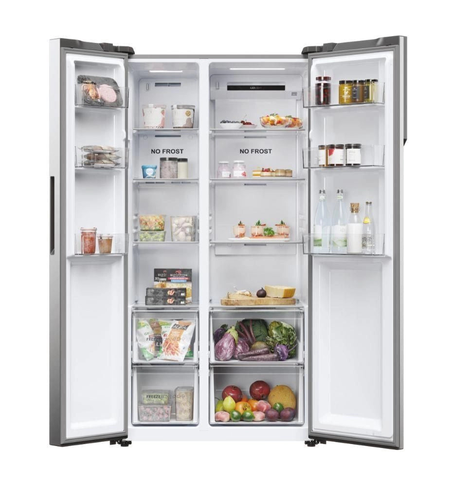 Haier HSR5918DNMP Serie 5 Frigorifero Side-by-Side 528 L Altezza 1775 cm Classe Energetica D Total No Frost Display Touch e Funzione Super Cooling Colore Platinum Inox