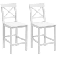 Set di 2 sgabelli da bar, stile rustico da casa di mare in legno altezza 60 cm con poggiapiedi, bianco