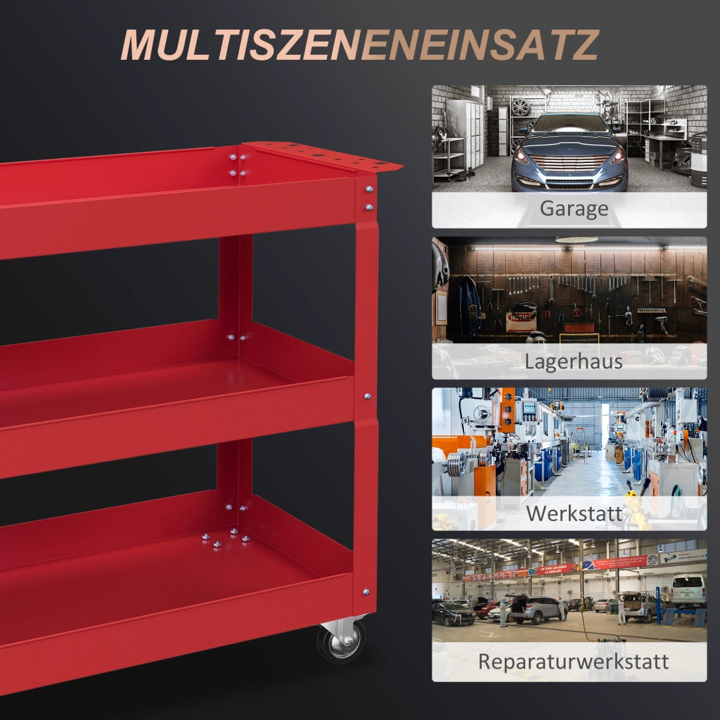 Carrello Portautensili 3 Cassetti ¨C Zephmum ¨C Rosso, Acciaio, 83x35.3x76 cm