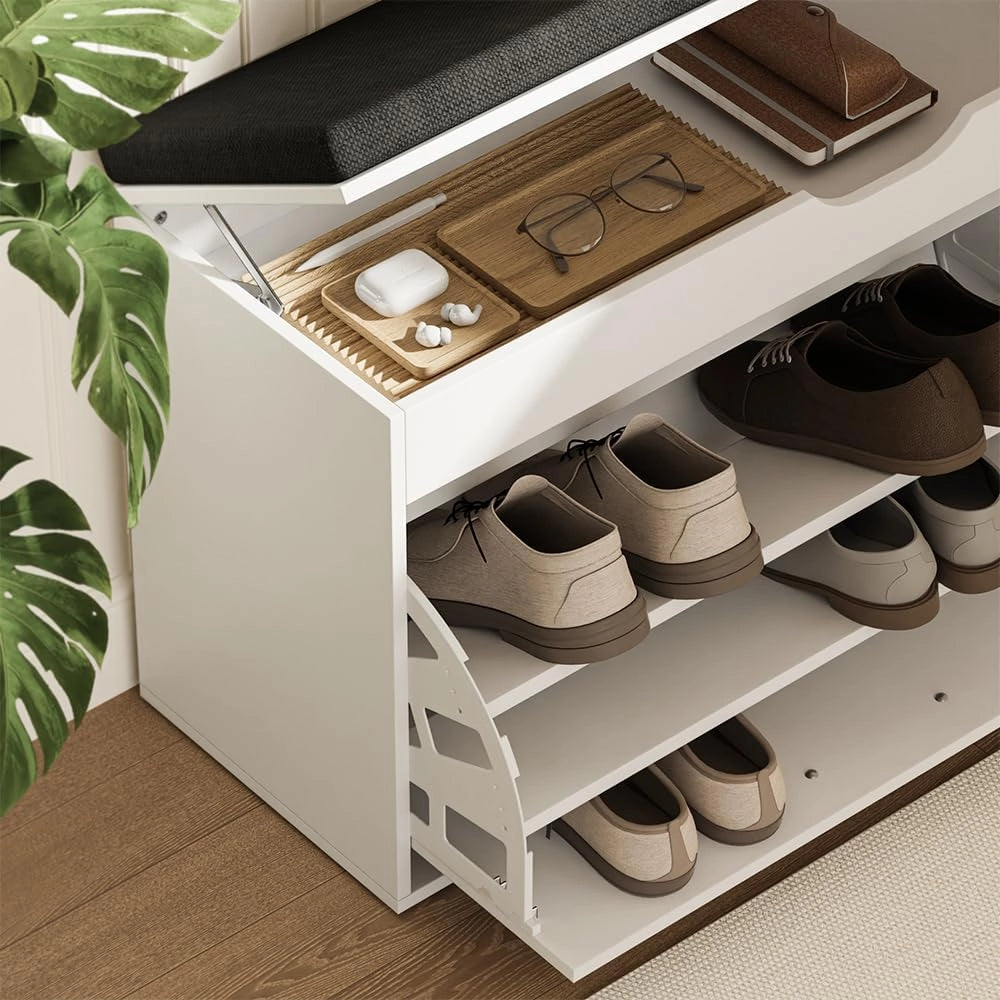 Vicco Panca scarpiera da ingresso Solino, Bianco/nero, 90 x 50 cm con sedile