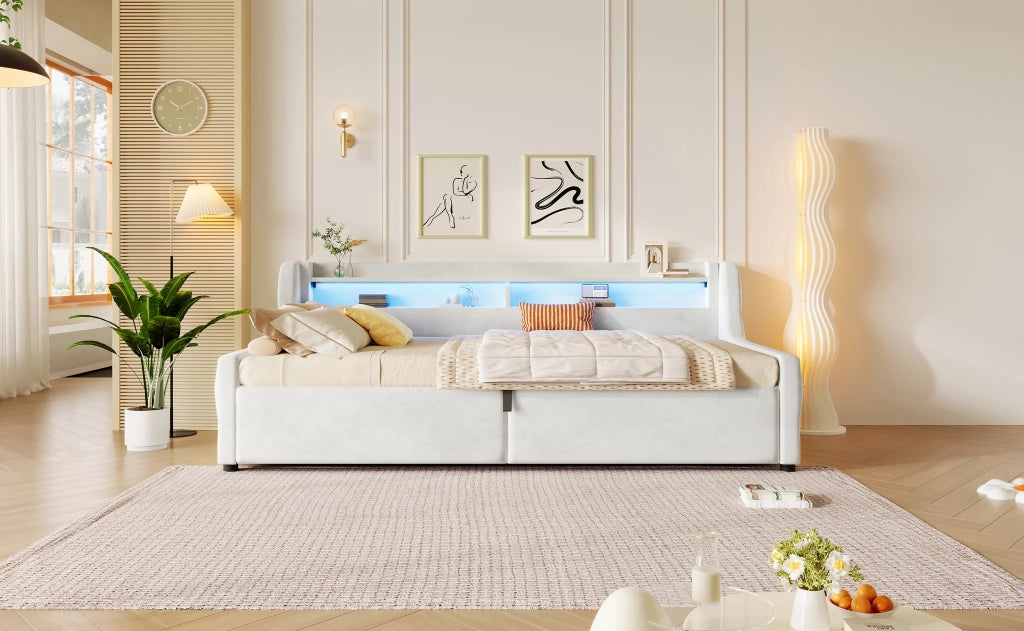 letto a piattaforma flanella off white 90 x 200 cm