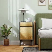 Comodino con Cassetto e Armadietto Moderno Senza Maniglie, 40x39x69 cm, Grigio Scuro e Legno