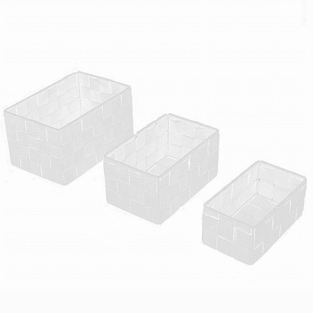 Trade Shop - Set 3 Pz Scatola Porta Oggetti In Tessuto Intrecciato Contenitori Bianco 79138 -
