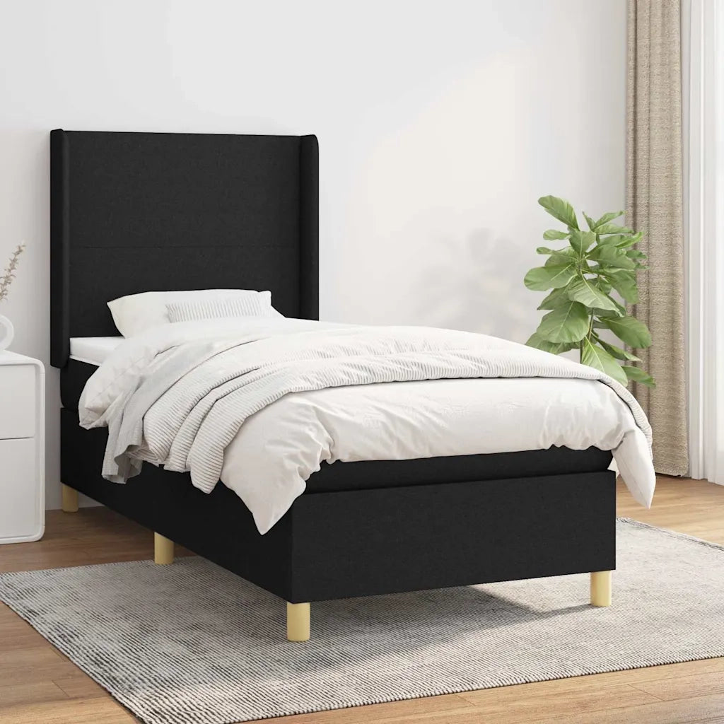 Letto singolo | Letto per adulti | Giroletto a Molle con Materasso Nero 80x200 cm inTessuto