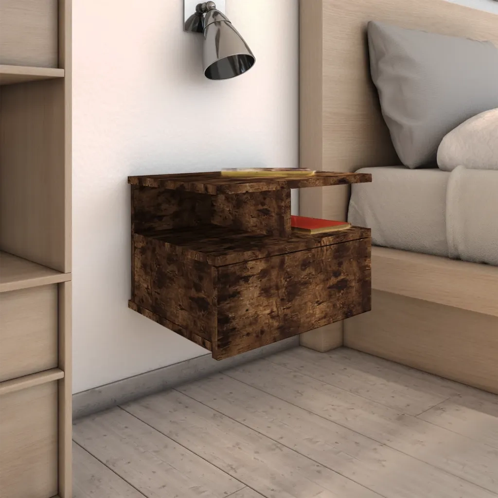 Set di 2 Comodini | Armadio da Notte | Mobiletto da notte Pensili Rovere Fumo 40x31x27 cm Legno Multistrato
