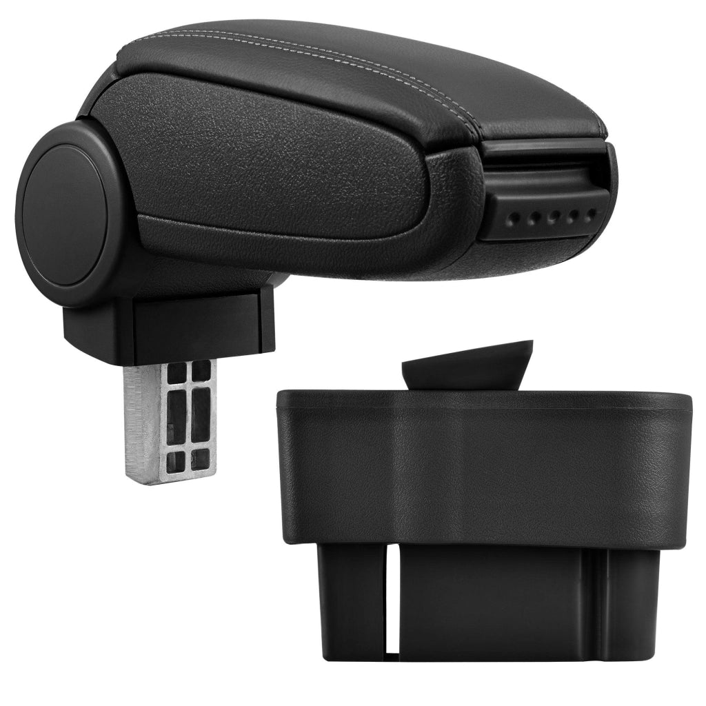Bracciolo centrale per Opel Corsa D con scomparto imbottito in similpelle nera con cuciture nere 03_0000576