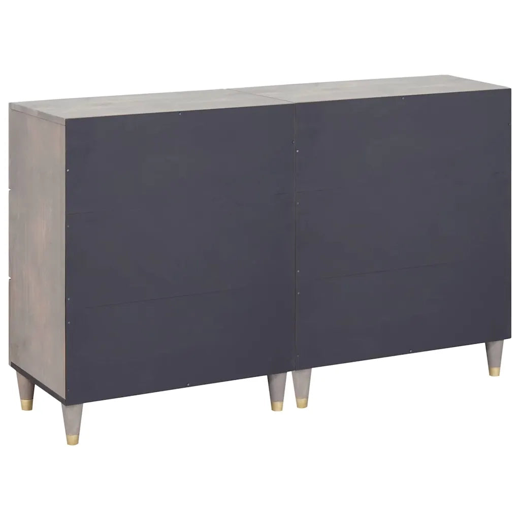 Credenza 2 pz-Set di 2 Buffet-Armadio da cucina Grigio 60 x 33 x 75 cm Legno di mango massello