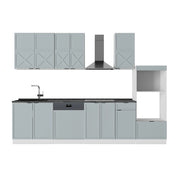 Cucina componibile Fame-Line Blu-grigio chiaro/Bianco 300 cm con armadio alto, PL Antracite Vicco