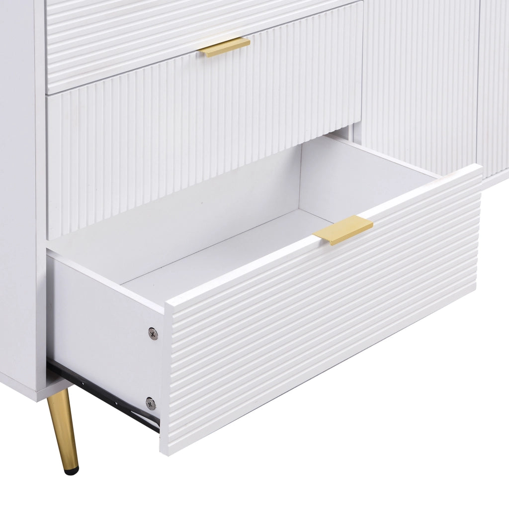 Credenza ULEVR 120x38x80,5 cm con 2 ante, 3 cassetti e ripiani interni, bianco e oro