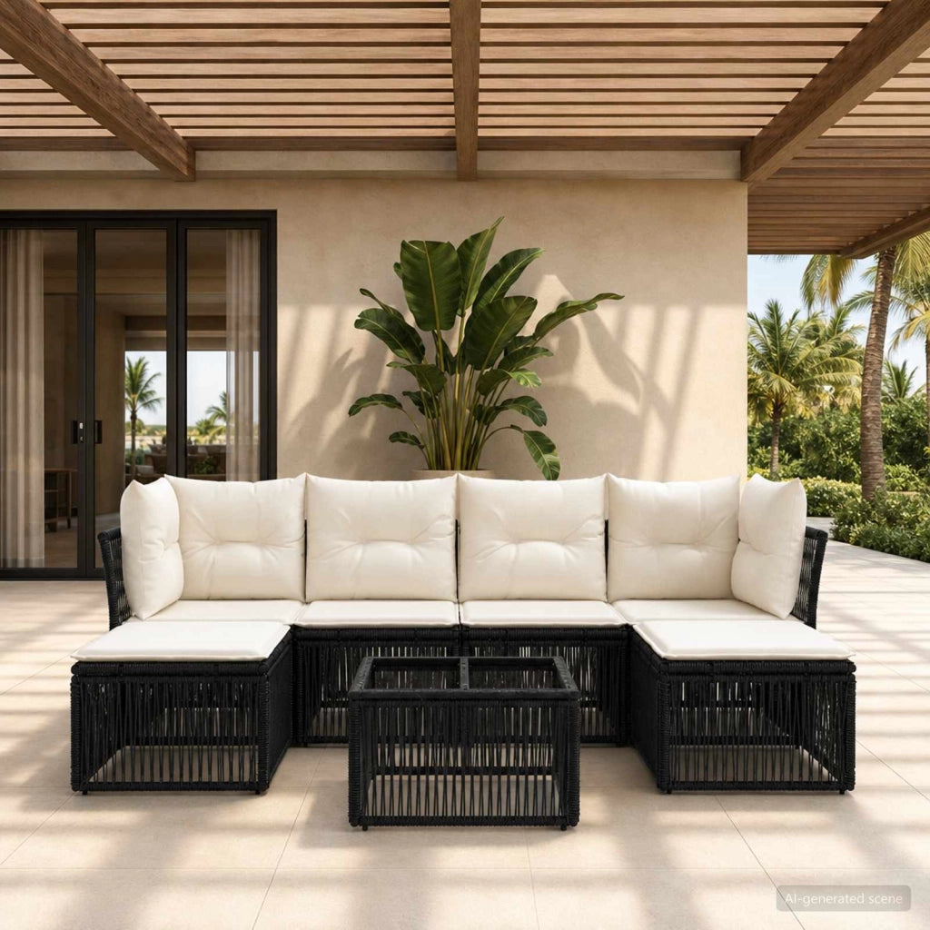 Set Divano da Giardino 7 pz Nero polyrattan 3434305