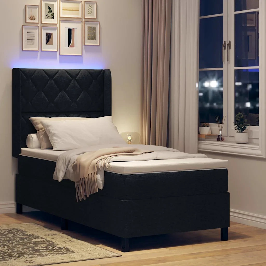 Letto a Sorgente LED con materasso Nero 90 x 200 cm Tessuto 3343548